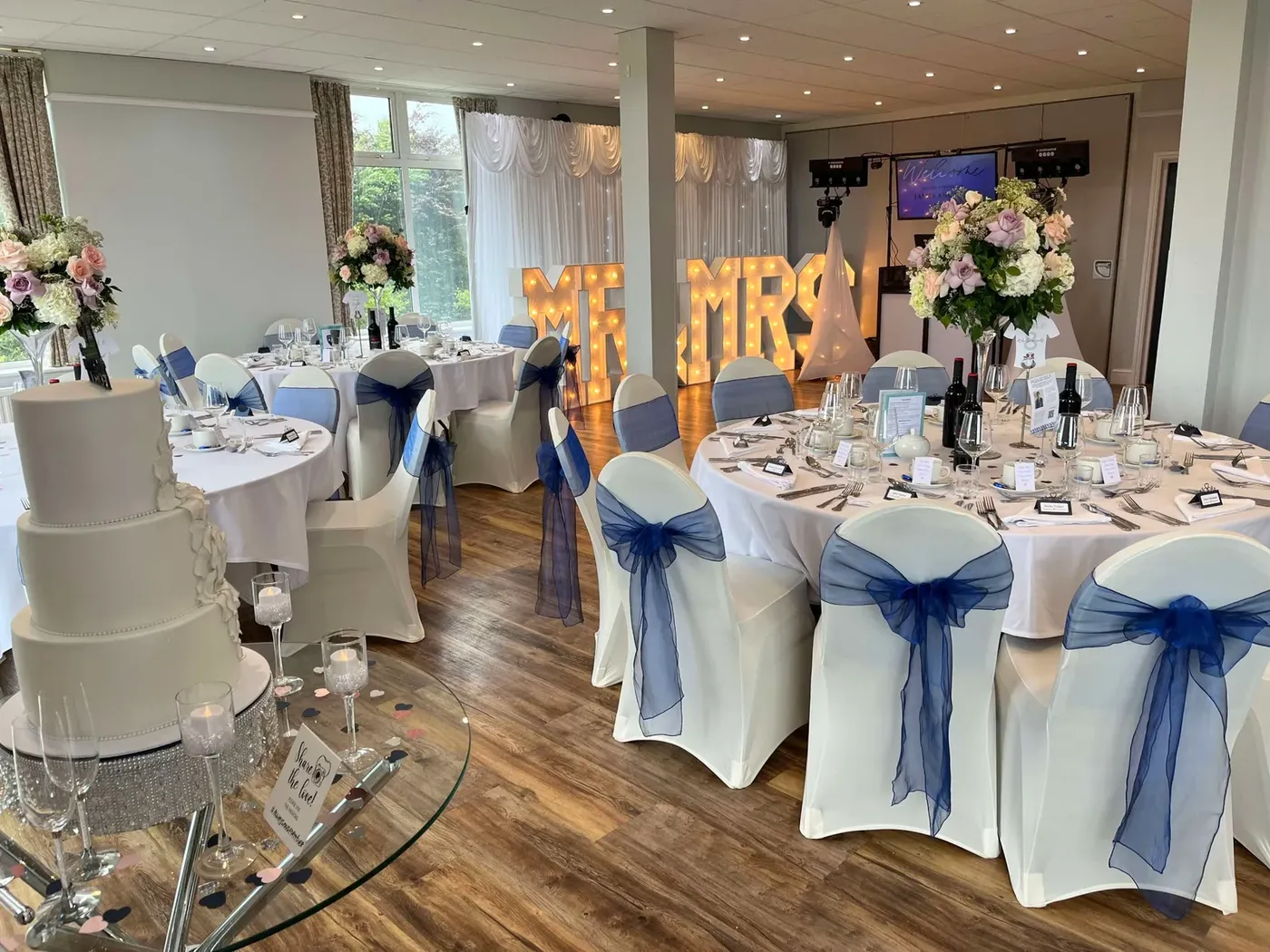 Venue Hire & Events 16 Wedding cake and evening dance floor at Brampton Park Golf Club