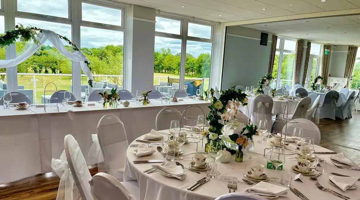 Brampton Park Golf Club 23 Wedding breakfast with golf course views at Brampton Park